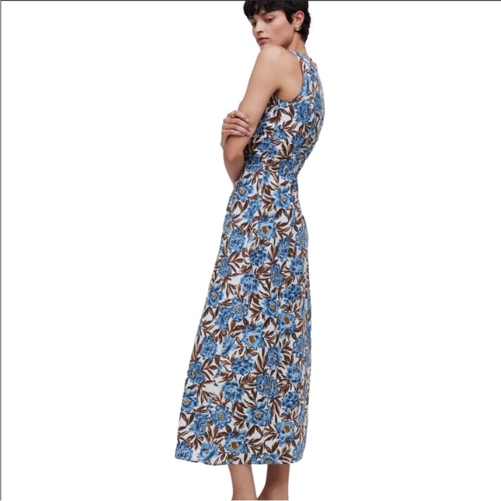 Madewell cutout cream, brown, & blue midi dress - Picture 2 of 9